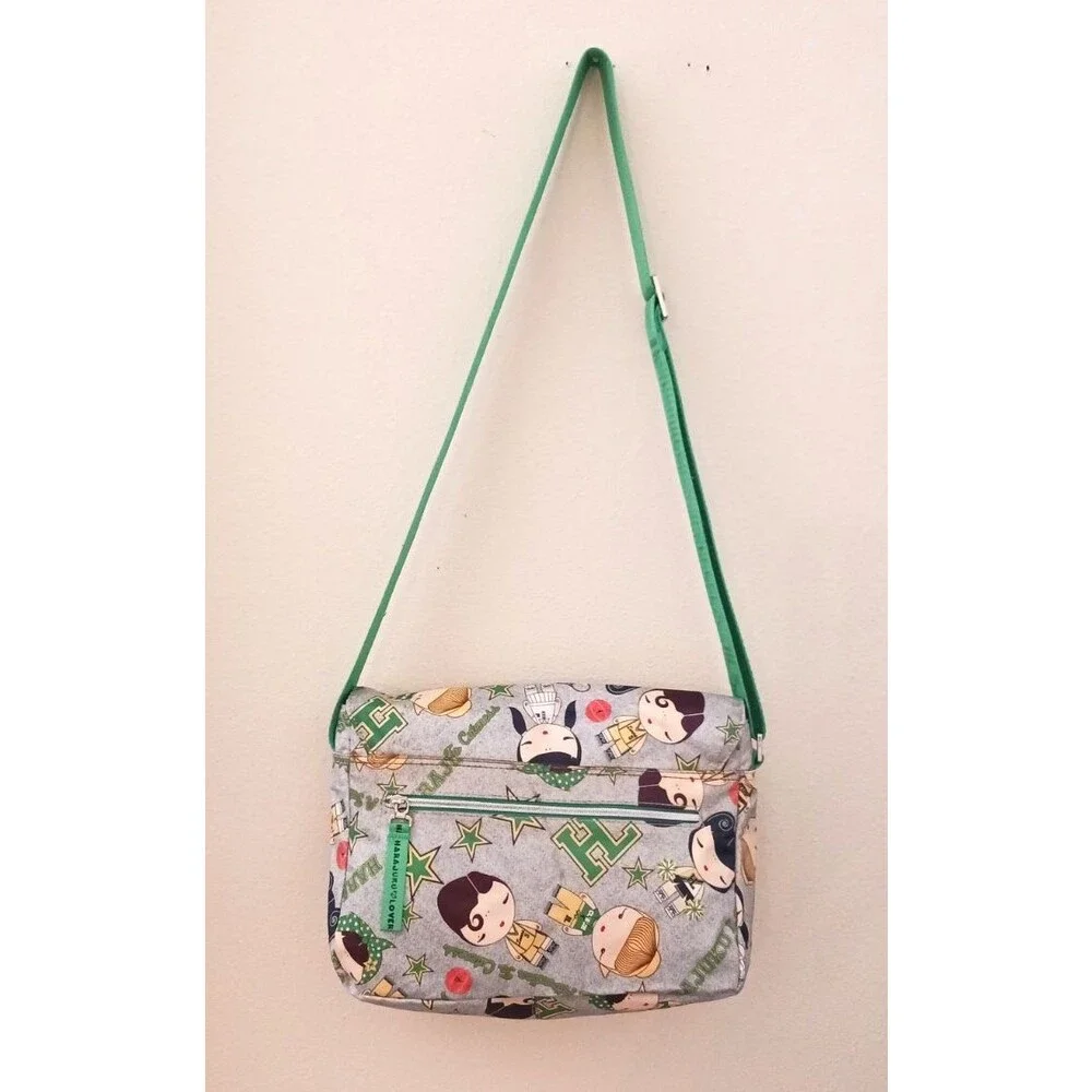 Harajuku Lovers Nylon Messenger Bag Gray / Green AOP Bag Charm 11X4X8